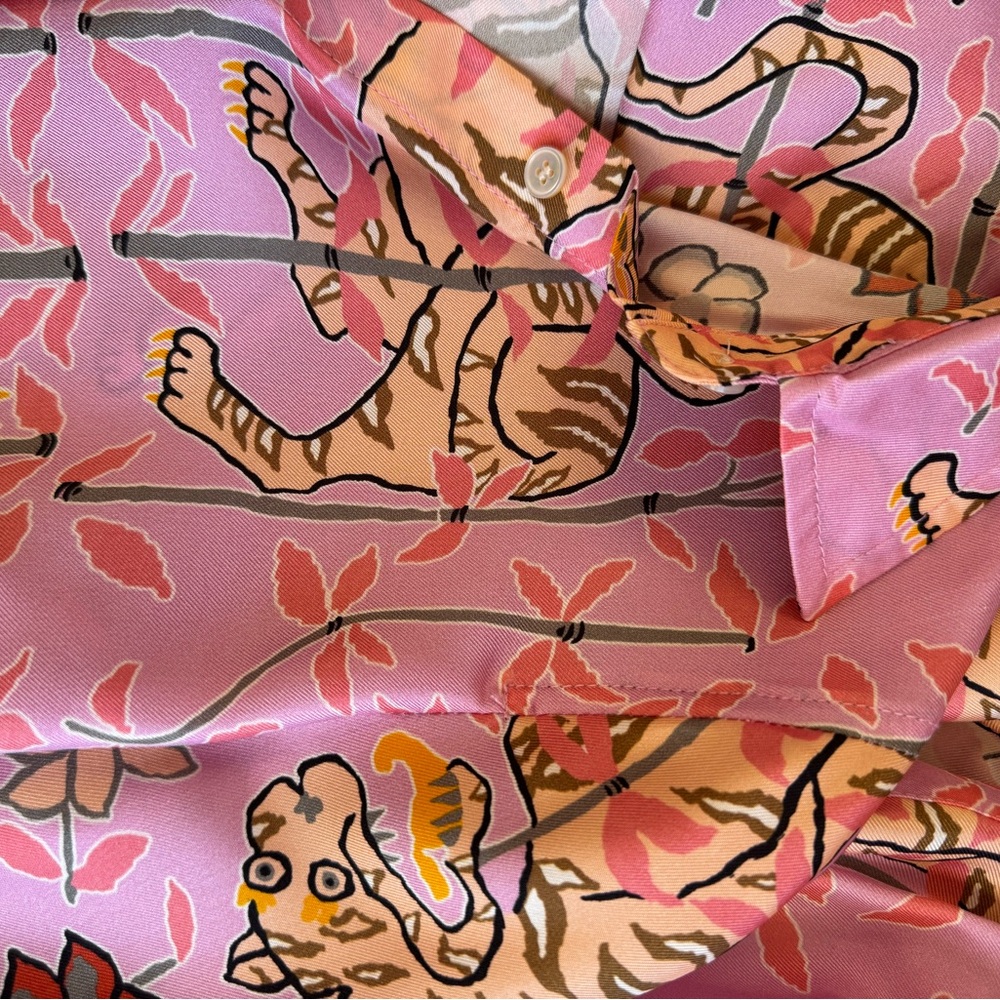 J Crew Collection Drake’s 100% Silk Blouse Pink Bengal Tiger XXS - Picture 6 of 6